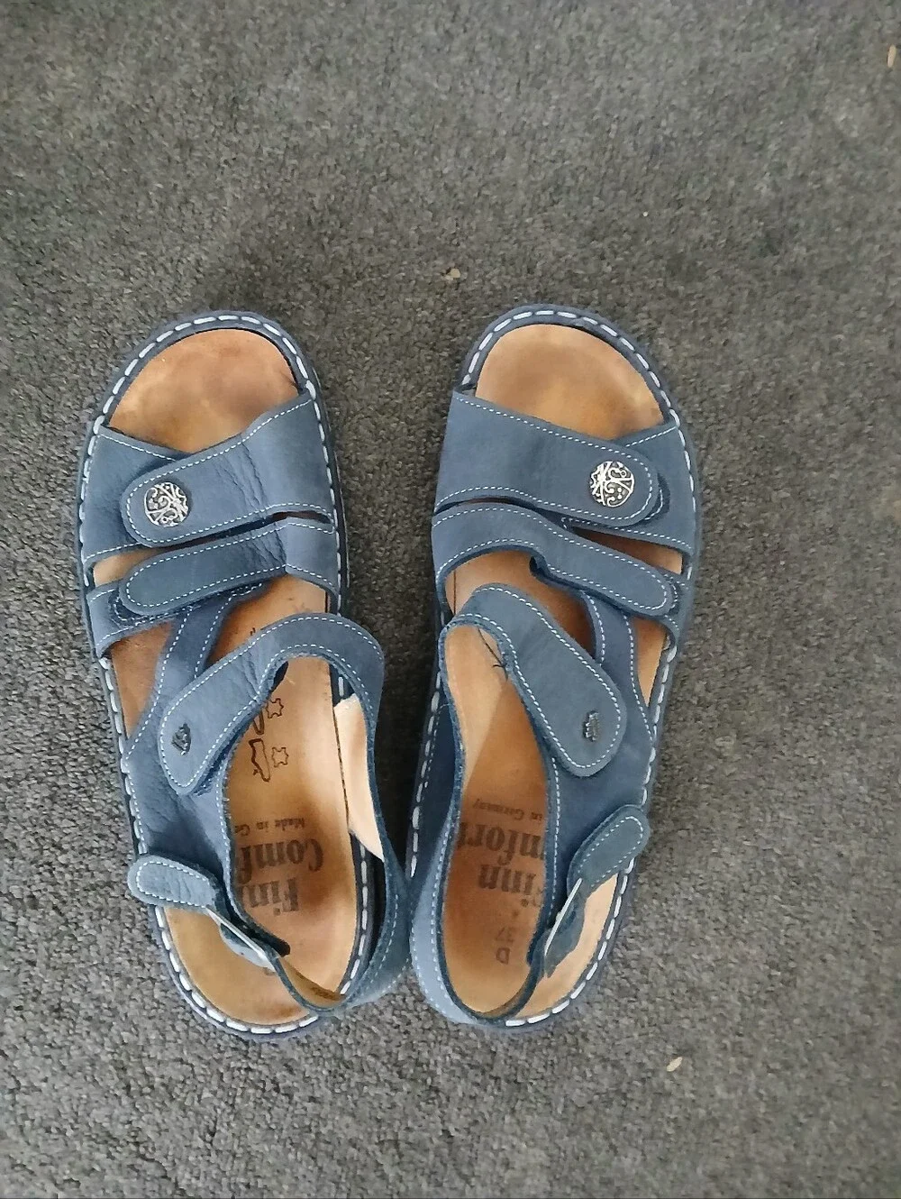 Finn Comfort Kids Navy Leather Adjustable Sandals Size 37.